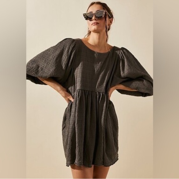 Free People Dresses & Skirts - Free People Beach Get Obsessed Babydoll Relaxed Mini Dress Balloon Sleeves XL